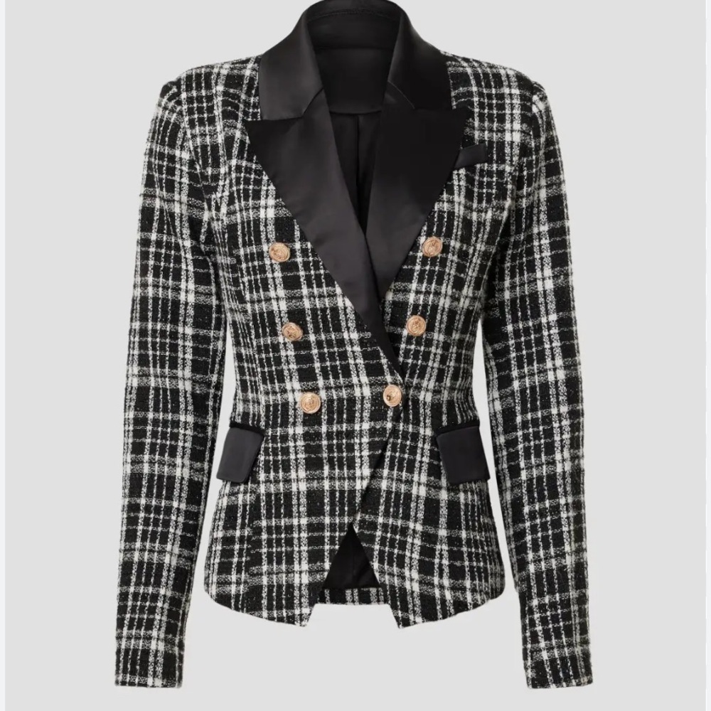 NWT Rachel Parcell Black and White Plaid tweed Blazer - Picture 3 of 16